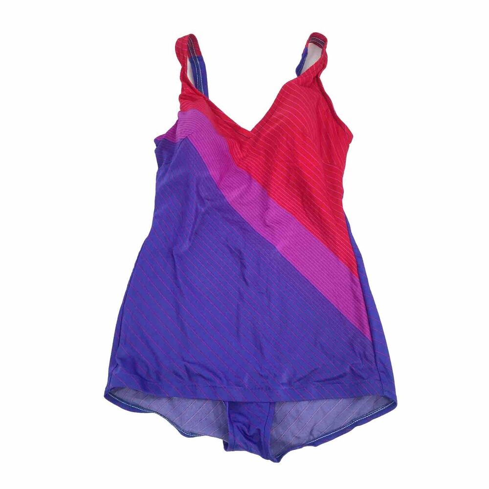 Vintage Red Purple Colorblock One-Piece Swimsuit
